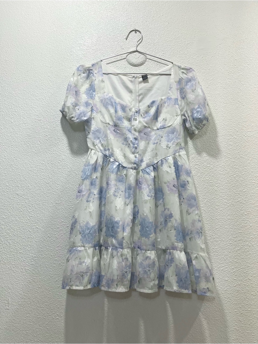 White Mini Dress with Light Blue & Lavender Floral Print